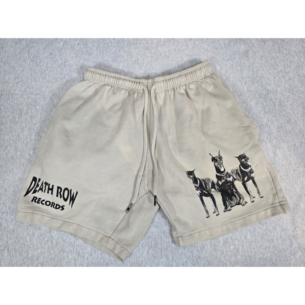 beige Death Row Records sweat shorts with a graphic of dogs Size Small